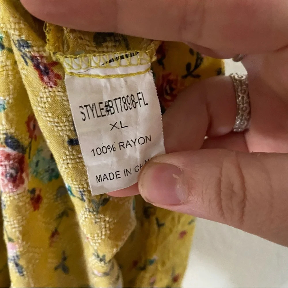PaperMoon Off Shoulder Ditsy Floral Yellow XL Cottagecore Prairie Boho Top - Picture 5 of 8
